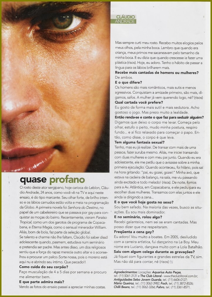 Ator Cláudio Andrade nu na revista G Magazine